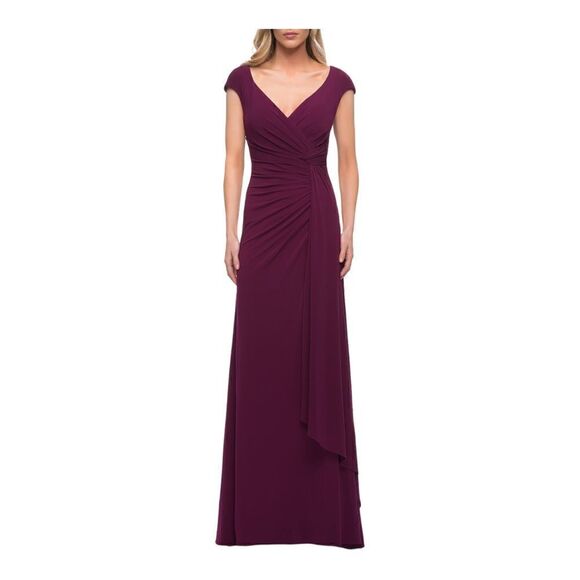 NWT La Femme Dark Berry Ruched Jersey Sheath Gown Maxi Dress Women Size 4 - Picture 13 of 13